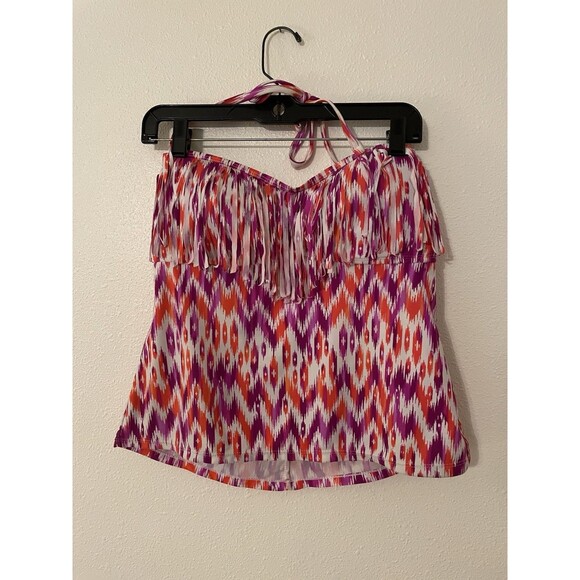 Collections by Catalina Tankini Swim Top Large Purple Red Fringe Trim - Picture 1 of 4